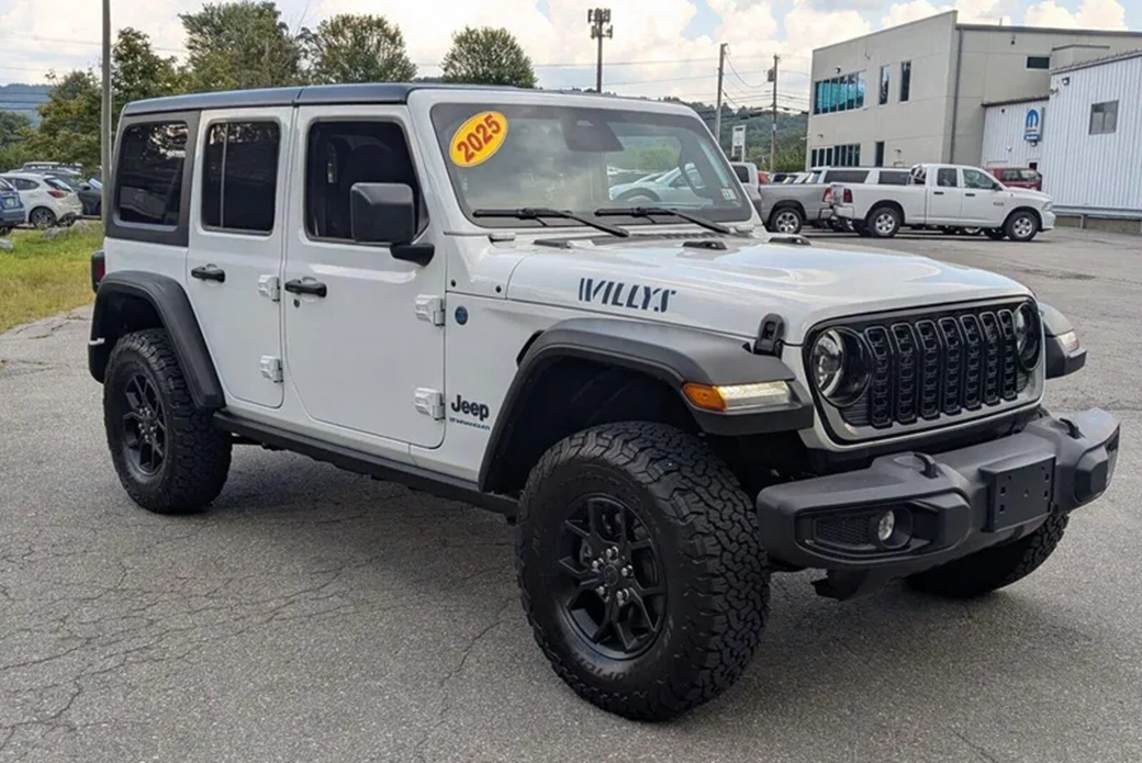 2025 Jeep Wrangler 4xE Willys main: One of the top models in the Jeep 4xe lineup. Available now at Brattleboro CDJR, Vermont.