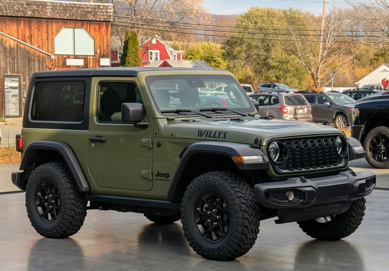 New 2026 Jeep Wrangler 2-door Willys: One of the best Jeep Wrangler & Gladiator options, available right now at Brattleboro CDJR in Vermont.